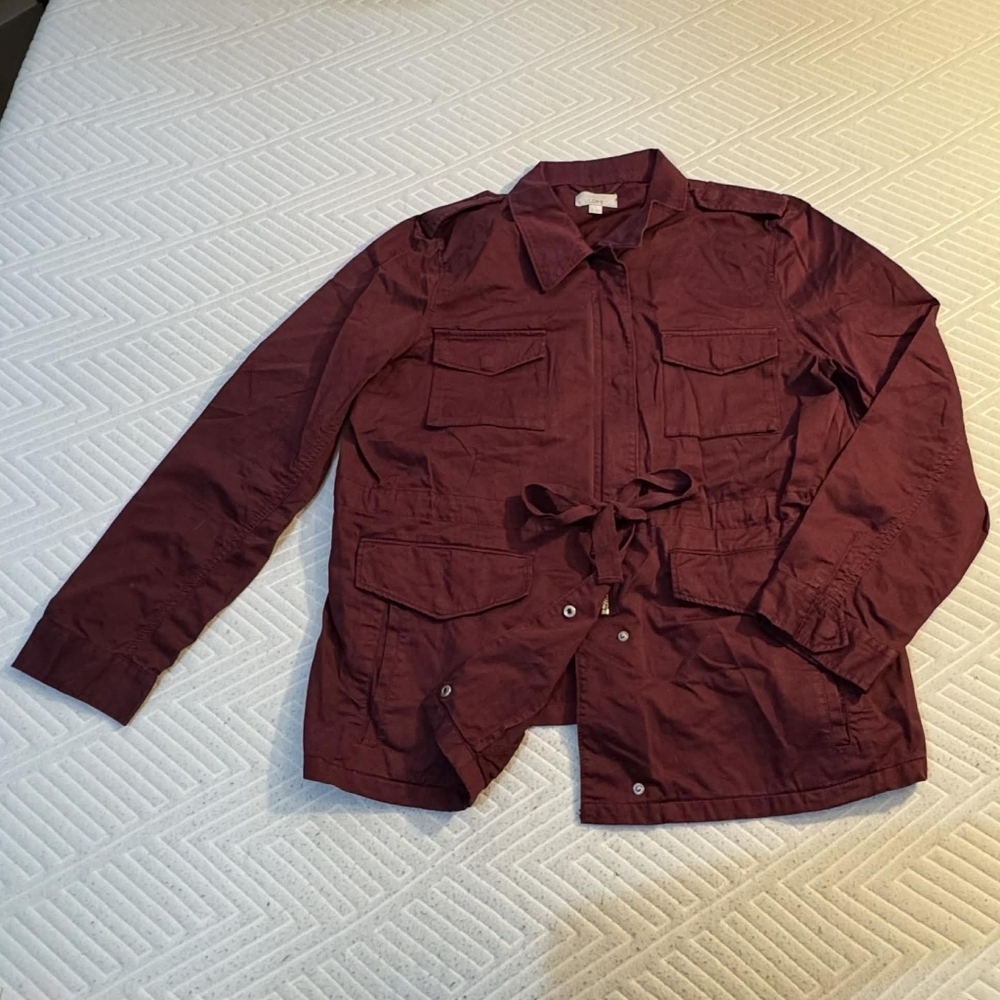 LOFT | Maroon Wine Utility Field Jacket Cinched Waist 100% Cotton Women's XL EUC - Picture 2 of 7